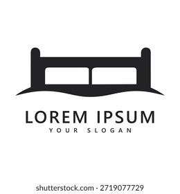 Minimalist Bed Logo with Pillows and Wavy Line