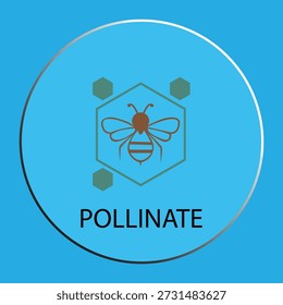 Minimalist Bee Icon with Pollinate Text on Blue Background