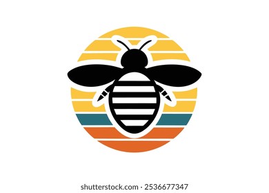 minimalist bee icon with simple wings and a strip Vintage Background Vector Art Illustration