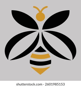  Minimalist bee logo, geometric shapes, black and yellow design.