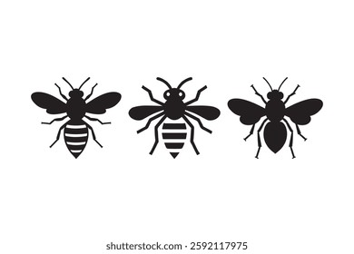 Minimalist Bee Silhouette Icons Set for Design and Print