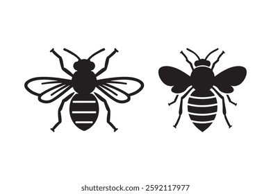 Minimalist Bee Silhouette Icons Set for Design and Print