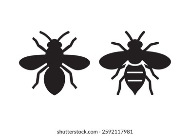 Minimalist Bee Silhouette Icons Set for Design and Print