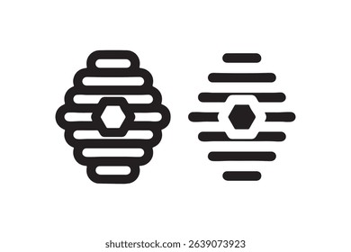 Minimalist beehive icons with hexagon elements in black and white design.
