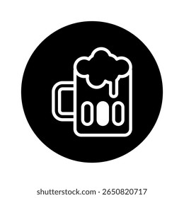 Minimalist beer icon design showcases a frothy beverage in a simple black and white circle illustration