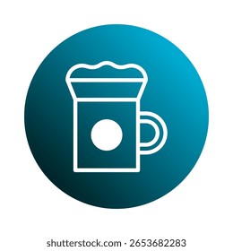 Minimalist beer icon illustration featuring a frothy pint glass in a blue gradient circle design