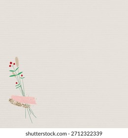 Minimalist beige background with subtle texture. Beige background features delicate floral accents, creating a soft, elegant style. Christmas background vector.