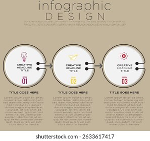 Minimalist Beige Infographic Template with Three Circular Sections,  Connected with Arrows, Clean Modern Design, Structured Visual