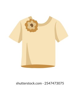 Minimalist beige t-shirt with decorative floral accent design