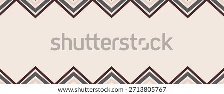 A minimalist beige vector banner featuring geometric zigzag borders in dark brown, gray, and tan running along the top and bottom edges.