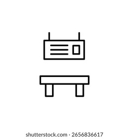 Banco Minimalista Y Ilustración vectorial De Señal En La Cabeza En Blanco