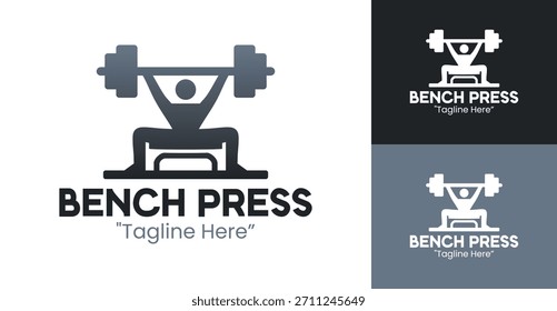 Um logotipo de imprensa de bancada minimalista ideal para marcas de musculação, equipamentos de força e desafios atléticos.