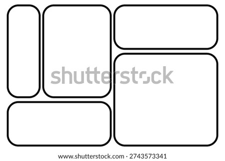 Minimalist Bento Grid Layout with 6 Rounded Panels for Photo Collage, Social Media, and Comic Storyboard Template