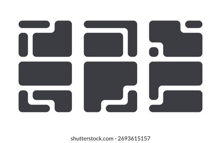 Diseño minimalista de cuadrícula de estilo bento con Formas negras llamativas y paneles geométricos. Ideal para Diseño web moderno, publicaciones en redes sociales, collages de fotos y Plantillas de interfaz de usuario. Perfecto para infografía moderna.