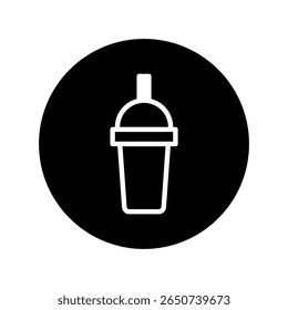 Minimalist beverage icon capturing a stylized plastic drink cup with lid and straw within a circle