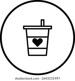 Minimalist Beverage Icon with Heart Symbol Design for Valentine's Day and Love Themes