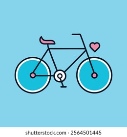 Minimalist Bicycle Illustration with Heart Accent on Blue Background - Valentine's Day theme