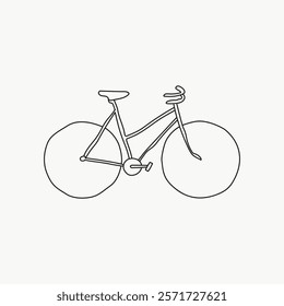 Minimalist bicycle line art. Simple bike sketch with clean lines. Bicycle drawing emphasizes simplicity and elegance in design. Simple isolated black line art doodle vector.