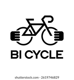 Minimalist bicycle logo with stylized hands and wheels