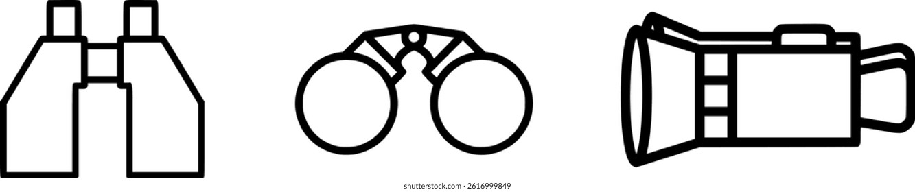 Minimalist Binoculars Vector Set – Handheld, Tactical, and Military Field Binocular Icons for Outdoor, Travel, and Surveillance Design