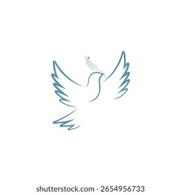 Minimalist bird logo design featuring a flying dove with open wings, symbolizing peace, freedom, and elegance. Perfect for branding, eco-friendly projects, NGOs, or spiritual concepts. Vector EPS file