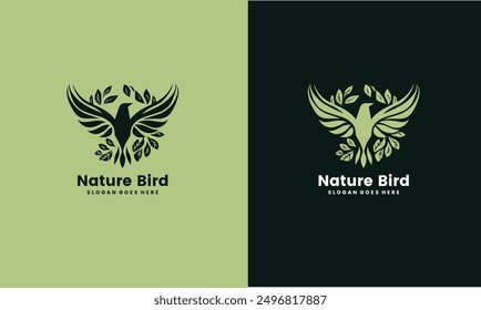 Minimalist bird logo design. inspiration bird and leaf nature logo concept.