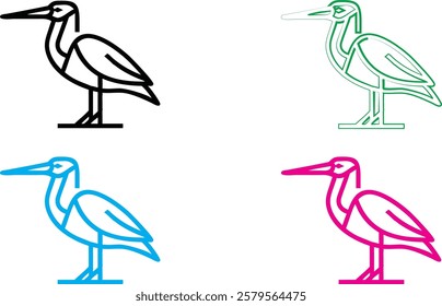 Minimalist bird outlines, colorful heron silhouettes, simple line art, neon colors, black white and vibrant, graphic design style, vector illustration, pop art influence, stylized wading birds, clean 