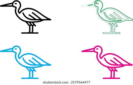 Minimalist bird outlines, colorful heron silhouettes, simple line art, neon colors, black white and vibrant, graphic design style, vector illustration, pop art influence, stylized wading birds, clean 