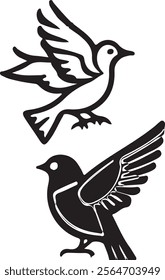 Minimalist Bird Silhouette Designs Flying and Perched Bird Illustrations for Tattoos, Logos, and Decorative Artwork