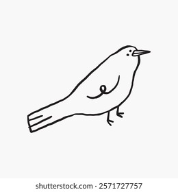 Minimalist bird sketch in black lines on white. Simple, elegant bird drawing. Minimalist art with a focus on clean lines and simplicity. Simple black line art doodle vector.