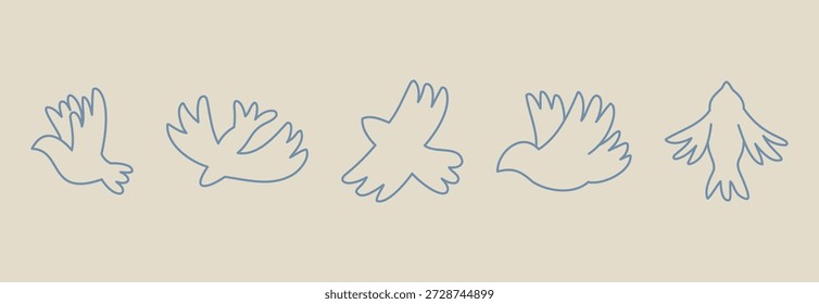 Minimalist bird wing outline vector illustration set for flying and freedom nature concept