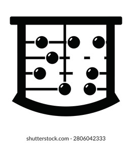 A minimalist black abacus icon representing traditional counting methods and early childhood education. Perfect for math learning tools, finance, and school themes.