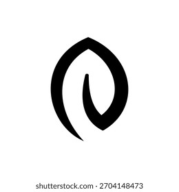 Una forma abstracta minimalista de hoja o gota negra con una curva interna sobre un fondo blanco.