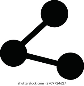 Minimalistisches abstraktes Netzwerkverbindungs-Symbol in Schwarz mit drei verbundenen Knoten auf starkem weißem Hintergrund, das die gemeinsame Nutzung von Daten oder die soziale Verknüpfung darstellt