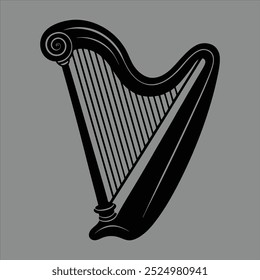 Minimalist Black Ancient Harp Symbol Logo Vector Design