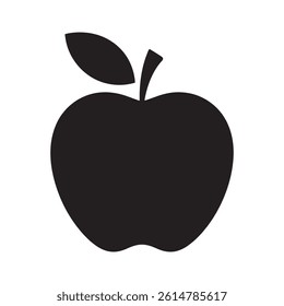 Minimalist Black Apple Silhouette Vector Icon Representing Health Nutrition and Organic Food Concepts for Branding and Digital Artwork Editable Vector Illustration isolated on a white background