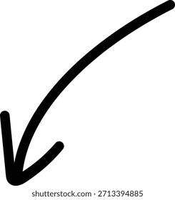 Un gráfico minimalista de flecha negra con una línea gruesa y curva que se origina desde la parte superior derecha y apunta hacia abajo y hacia la izquierda. El estilo se asemeja a un boceto dibujado a mano o doodle, sobre un fondo blanco liso. Sirve como un simple indicador de dirección, movimiento o para llamar la atención sobre el contenido ubicado debajo o al lado.
