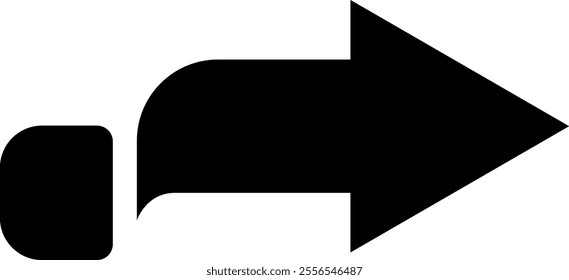 Minimalist black arrow pointing right, accompanied by a rounded square on the left, set against a clean white background, effectively indicating direction and movement