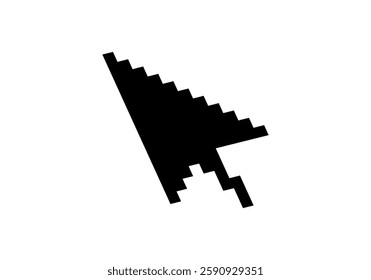 A minimalist black arrow pointing right, using pixelated style elements for bold effect.