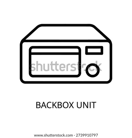 Minimalist black backbox unit vector illustration with clean lines, isolated on a bright white background, ideal for tech, electrical, and design projects.