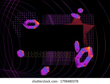 Minimalist black background with colored lines and abstract shapes. Vector luxury dark and color gradient geometric elements.