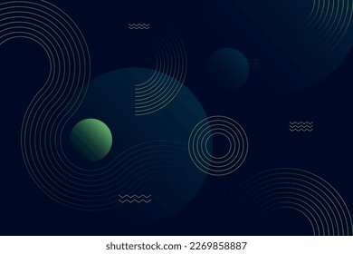 Minimalistisches schwarzes Hintergrunddesign mit geometrischer Zusammensetzung von Linien und Kreisen