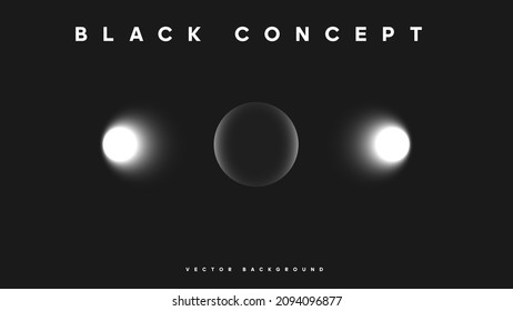 Minimalist black background with a highlighted heavenly body and two glowing light sources. Dark wallpaper design for banner, science or art exhibition, poster, presentation, etc. Vector illustration.