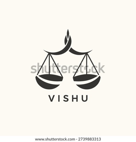 Minimalist Black Balance Scale Logo Design with Vishu Text, Symbolizing Justice, Law, and Equilibrium