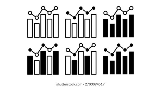 Ícone de gráfico de barra preta minimalista definido para apresentações de dados, finanças e negócios. Perfeito para relatórios, análises e painéis.