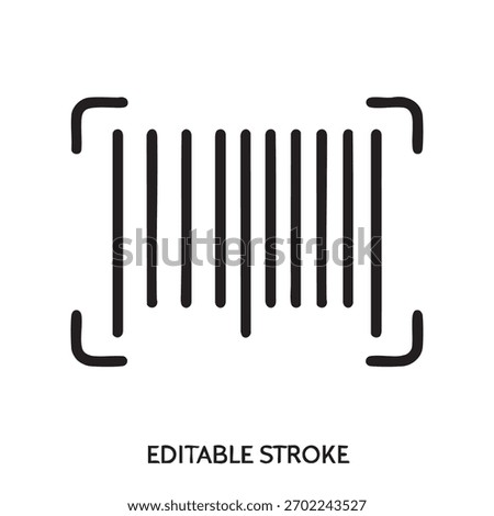 A minimalist black barcode icon with editable stroke, ideal for representing product identification and scanning.