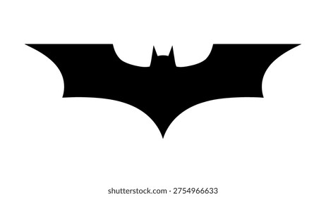 A minimalist black bat silhouette vector illustration representing a superhero symbol, perfect for comic book fans, graphic design elements, and dark knight themed creative projects.