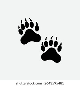 Minimalist black bear paw prints on white background. Clean, bold design with diagonal layout and striking contrast. Perfect for wildlife, logo, or nature-themed use.