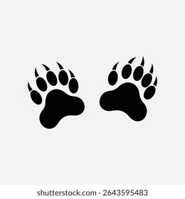 Minimalist black bear paw prints on white background. Clean, bold design with diagonal layout and striking contrast. Perfect for wildlife, logo, or nature-themed use.