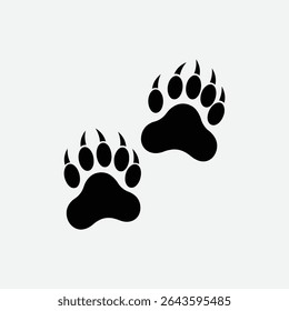 Minimalist black bear paw prints on white background. Clean, bold design with diagonal layout and striking contrast. Perfect for wildlife, logo, or nature-themed use.